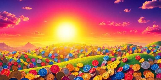 Colorful altcoins rising against a bright horizon.