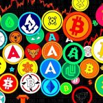 Colorful altcoin and memecoin logos on a dynamic background.