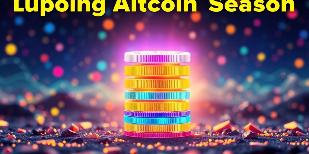 Vibrant meme coins stacked against a dynamic digital background.