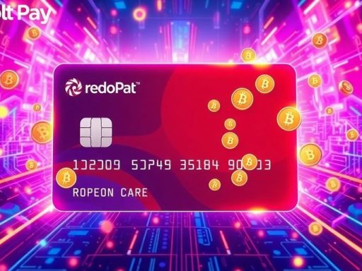 Modern crypto payment card against a digital landscape.