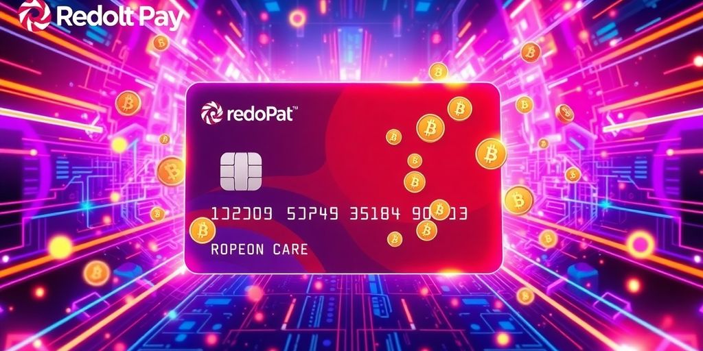 Modern crypto payment card against a digital landscape.