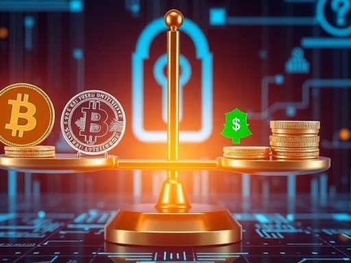 Digital scale balancing crypto and regulatory symbols in a secure setting.