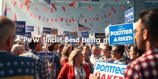 Voters engaging in a lively political campaign setting.