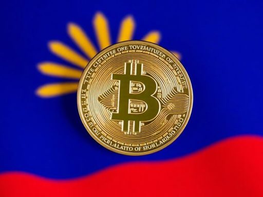 Bitcoin coin with Arizona flag backdrop.