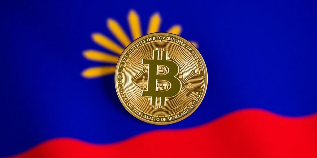 Bitcoin coin with Arizona flag backdrop.