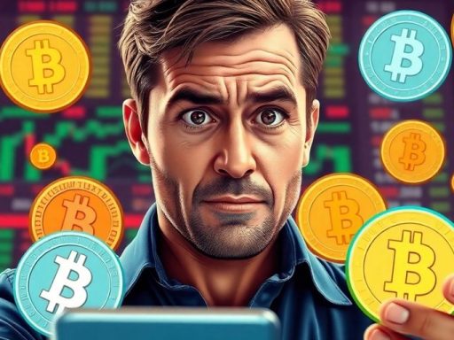 Trader with memecoins in a vibrant crypto market.