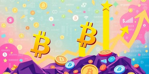 Bright altcoins and Bitcoin logos rise together in motion.