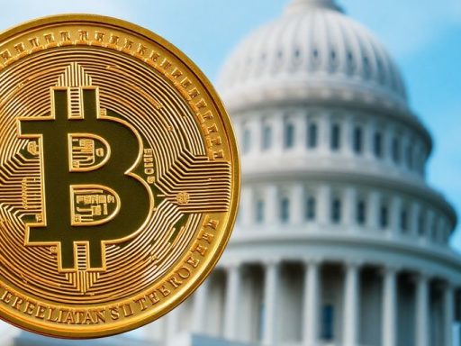 Cryptocurrency coin with the Capitol building in the background.