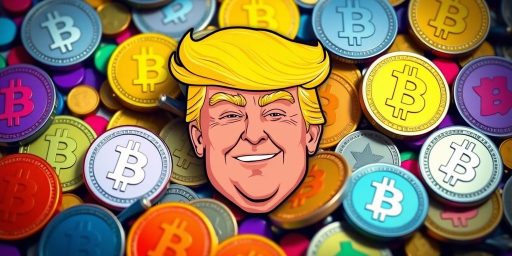 Collage of Trump's memecoins in bright colors.