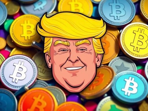 Collage of Trump's memecoins in bright colors.