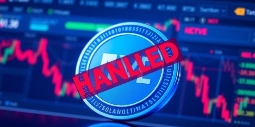 Digital MOVE token with caution symbol on trading platform.