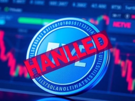 Digital MOVE token with caution symbol on trading platform.