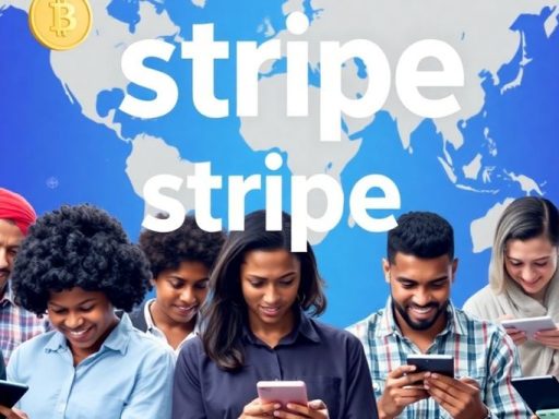 People using devices with stablecoin and financial icons around.