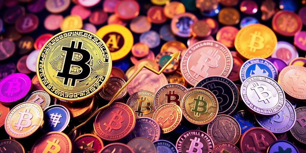 Bitcoin and altcoins against a fading memecoin background.