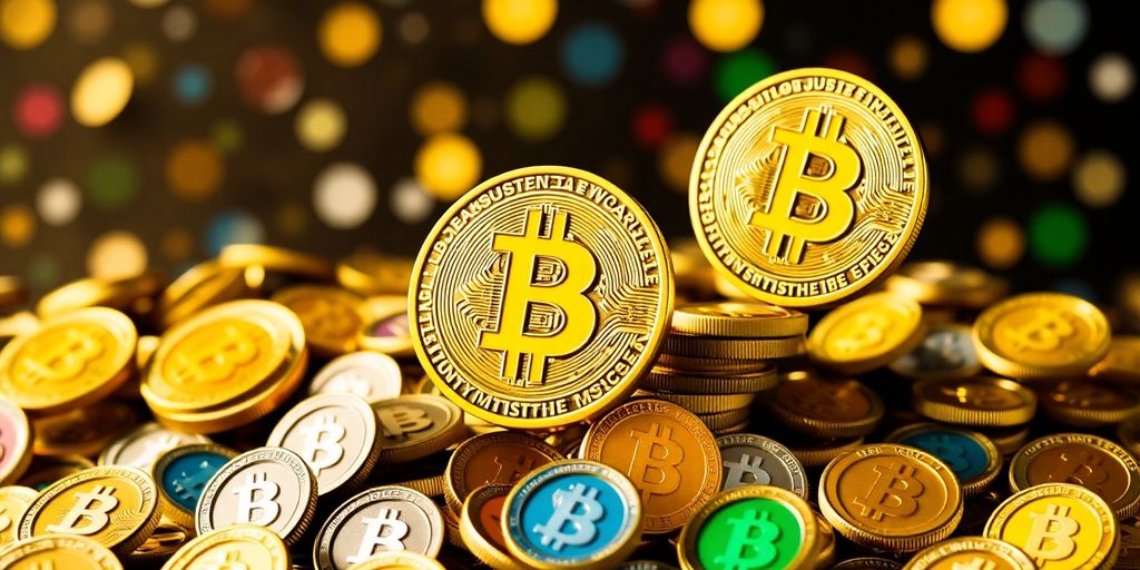 Bitcoin rising with colorful memecoins in decline.