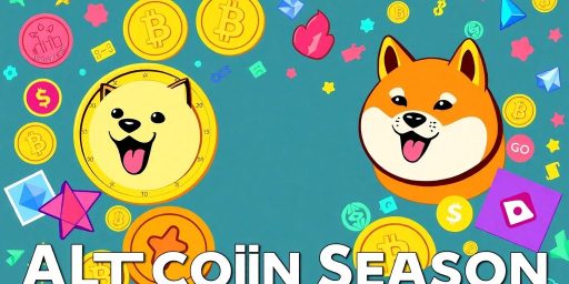 Colorful meme coins with playful graphics and energetic atmosphere.