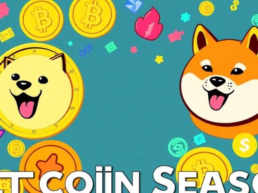 Colorful meme coins with playful graphics and energetic atmosphere.