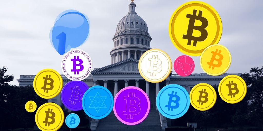 Digital currencies and legislative building in a financial context.