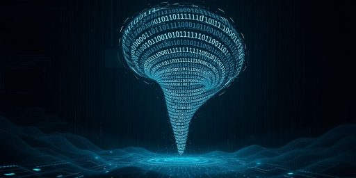 Dark digital tornado representing cryptocurrency privacy tools.