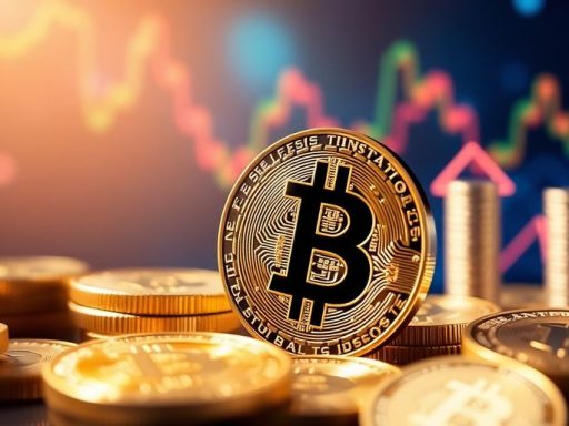 Image of Bitcoin coins with financial growth elements.