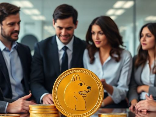 Business team discussing cryptocurrency in an office setting.