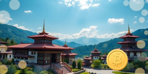 Bhutan's landscape with digital currency elements integrated.